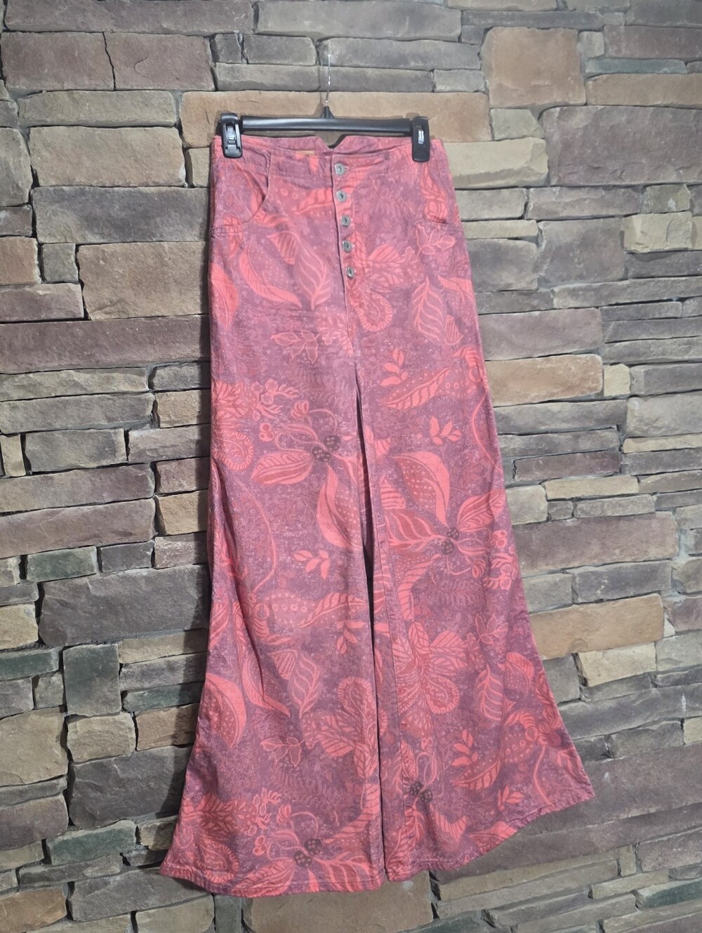 Pilcro Pink Red Patterned Wide-Leg Bootcut Pants - Picture 5 of 16
